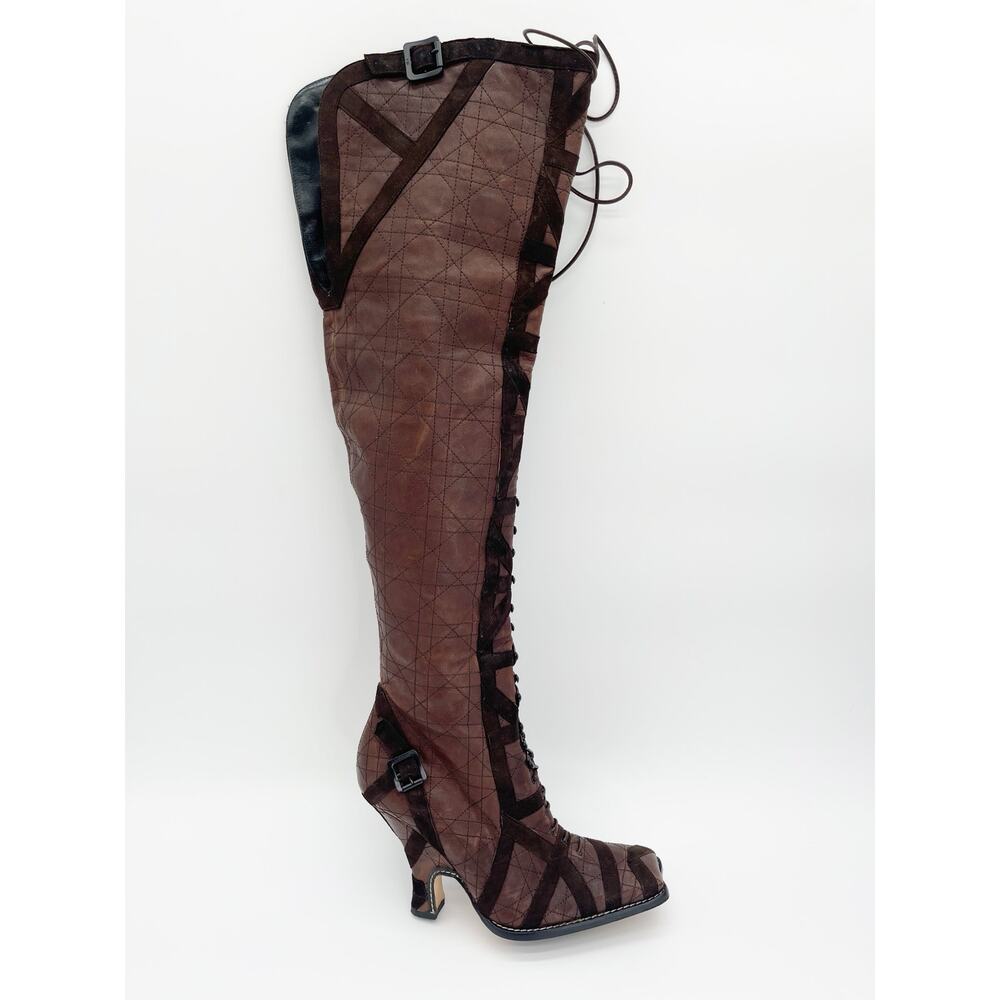Dior Vintage y2k Galliano Era Brown Cannage Louis XVI OTK Lace Up Boots EU 39 - Picture 2 of 13